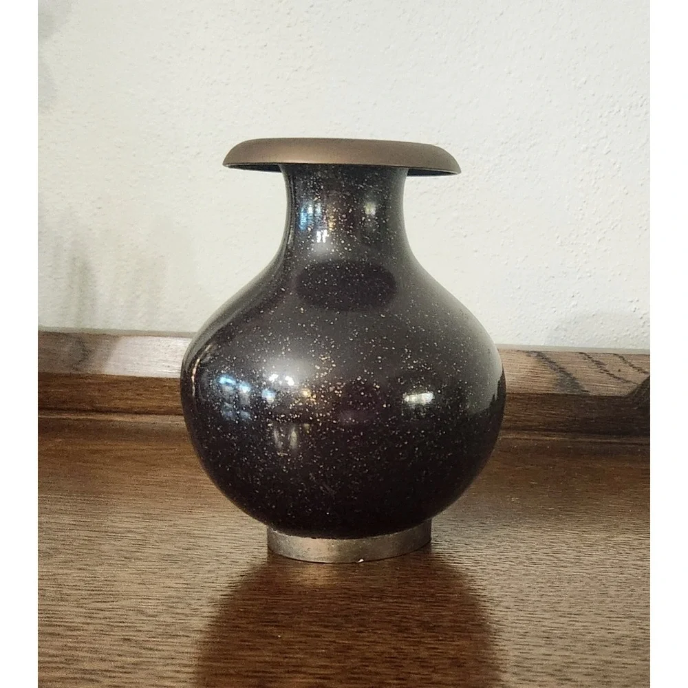 Vintage Solid Brass Enesco Vase‎ India Dark Purple Speckled Bulbous 6